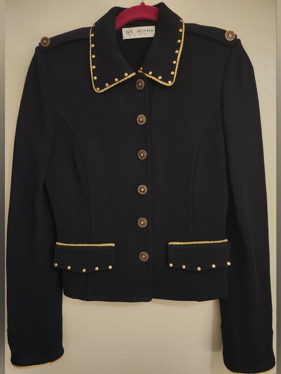 St. John Jackets & Blazers - St. John Collection Vintage Santana Knit Blazer with Gold Trim and Button Detail